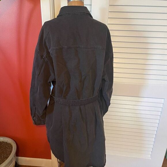 H&M DENIM | black belted denim oversized button down dress L - Picture 7 of 11